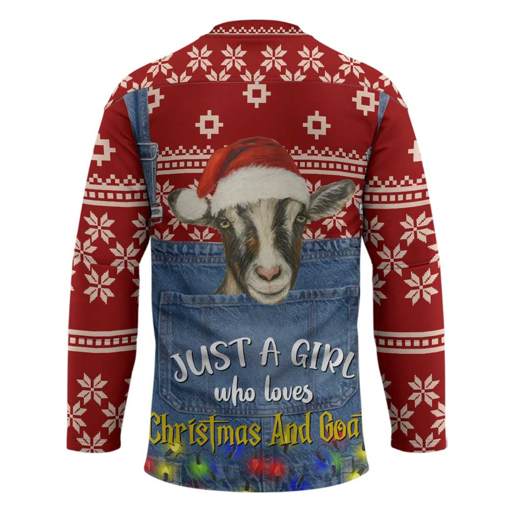 Just A Girl Who Loves Christmas And Goats Ugly Christma Hockey Jersey Funny Xmas Holiday Patterns - Wonder Print Shop