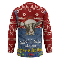 Just A Girl Who Loves Christmas And Goats Ugly Christma Hockey Jersey Funny Xmas Holiday Patterns - Wonder Print Shop