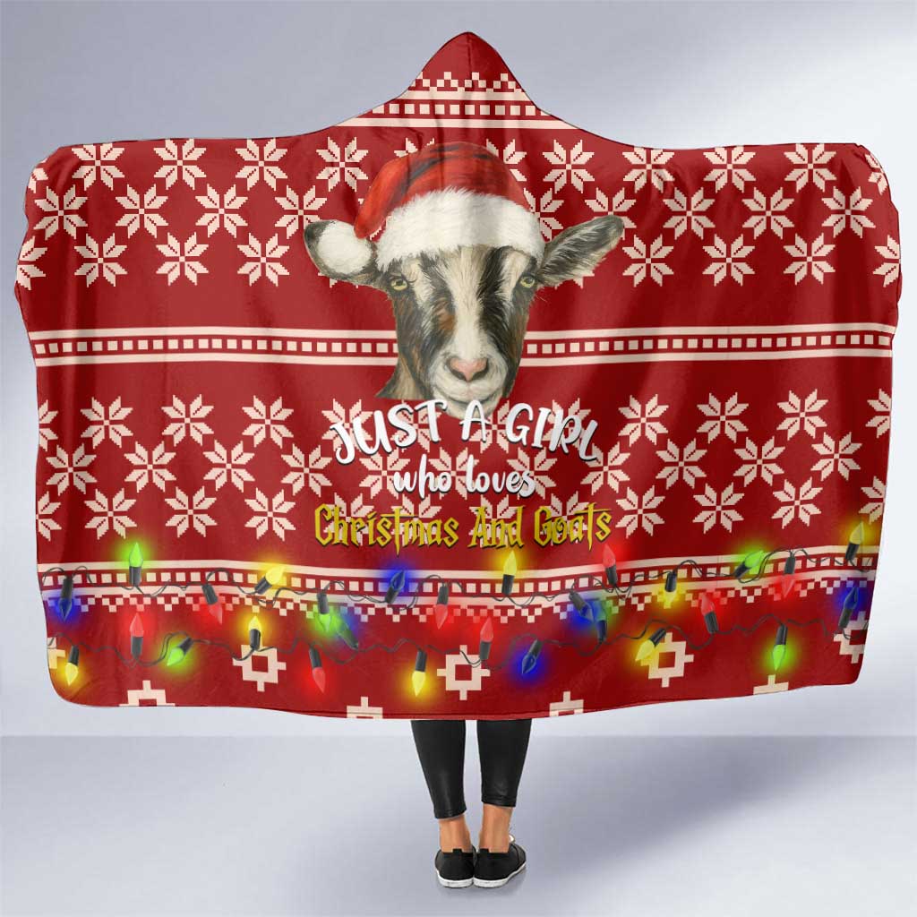 Just A Girl Who Loves Christmas And Goats Ugly Christma Hooded Blanket Funny Xmas Holiday Patterns - Wonder Print Shop