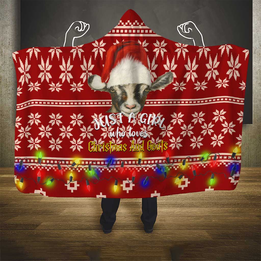Just A Girl Who Loves Christmas And Goats Ugly Christma Hooded Blanket Funny Xmas Holiday Patterns - Wonder Print Shop