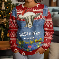 Just A Girl Who Loves Christmas And Goats Ugly Christma Kid Ugly Christmas Sweater Funny Xmas Holiday Patterns - Wonder Print Shop
