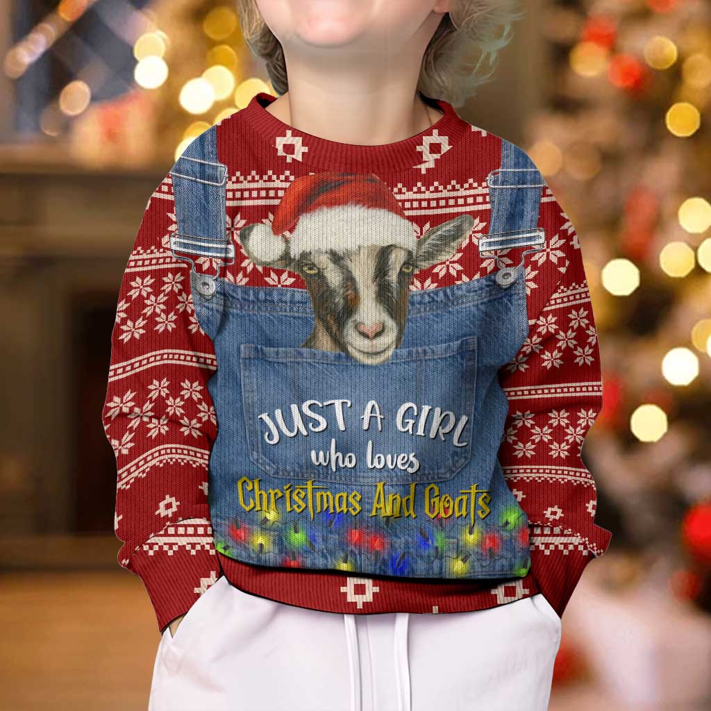 Just A Girl Who Loves Christmas And Goats Ugly Christma Kid Ugly Christmas Sweater Funny Xmas Holiday Patterns - Wonder Print Shop