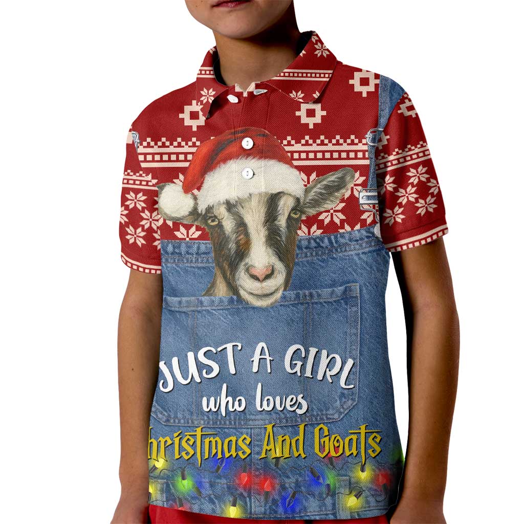Just A Girl Who Loves Christmas And Goats Ugly Christma Kid Polo Shirt Funny Xmas Holiday Patterns - Wonder Print Shop