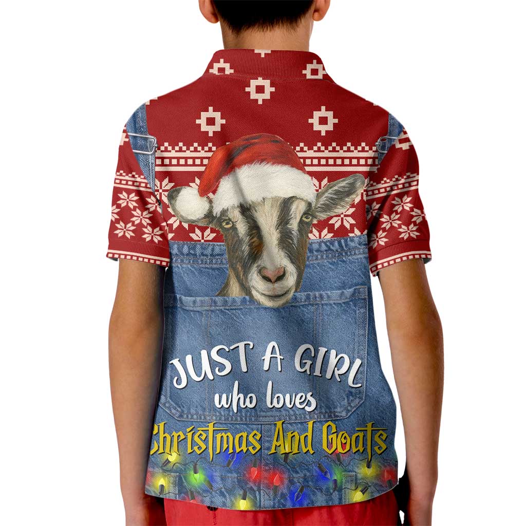 Just A Girl Who Loves Christmas And Goats Ugly Christma Kid Polo Shirt Funny Xmas Holiday Patterns - Wonder Print Shop