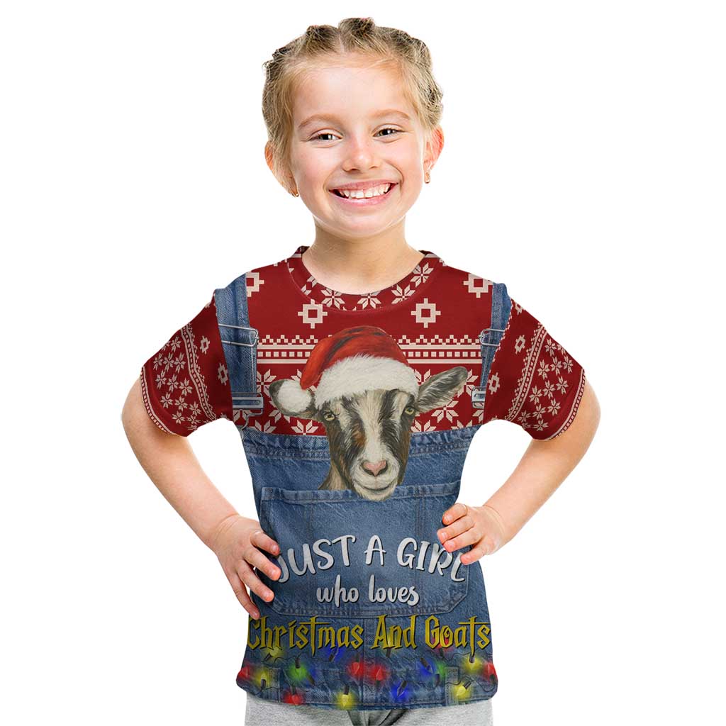 Just A Girl Who Loves Christmas And Goats Ugly Christma Kid T Shirt Funny Xmas Holiday Patterns - Wonder Print Shop