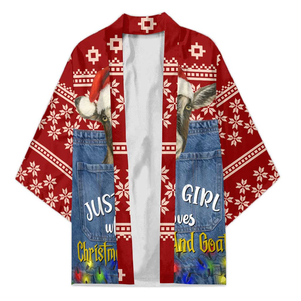 Just A Girl Who Loves Christmas And Goats Ugly Christma Kimono Funny Xmas Holiday Patterns - Wonder Print Shop