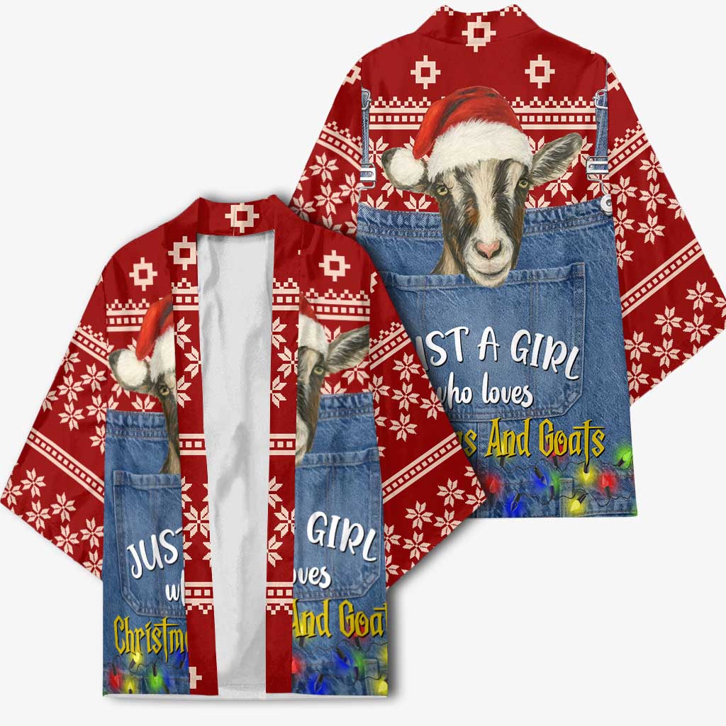 Just A Girl Who Loves Christmas And Goats Ugly Christma Kimono Funny Xmas Holiday Patterns - Wonder Print Shop