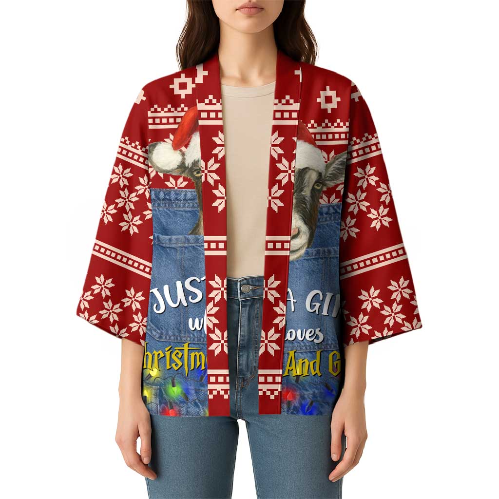 Just A Girl Who Loves Christmas And Goats Ugly Christma Kimono Funny Xmas Holiday Patterns - Wonder Print Shop