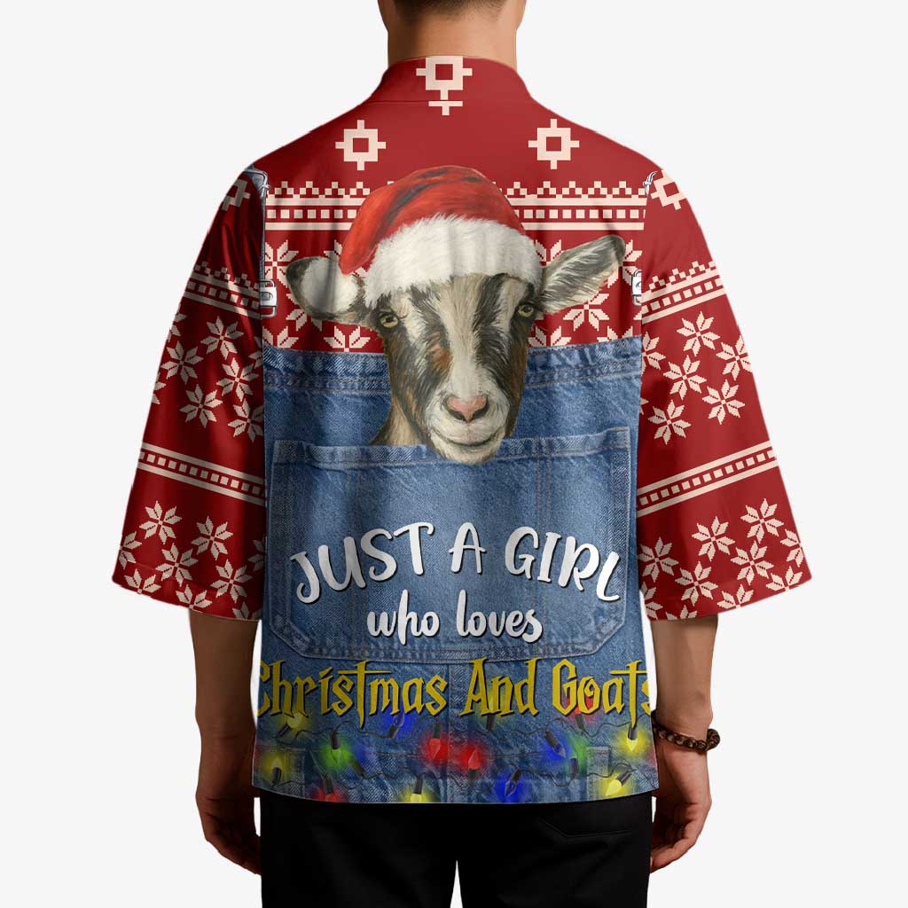 Just A Girl Who Loves Christmas And Goats Ugly Christma Kimono Funny Xmas Holiday Patterns - Wonder Print Shop