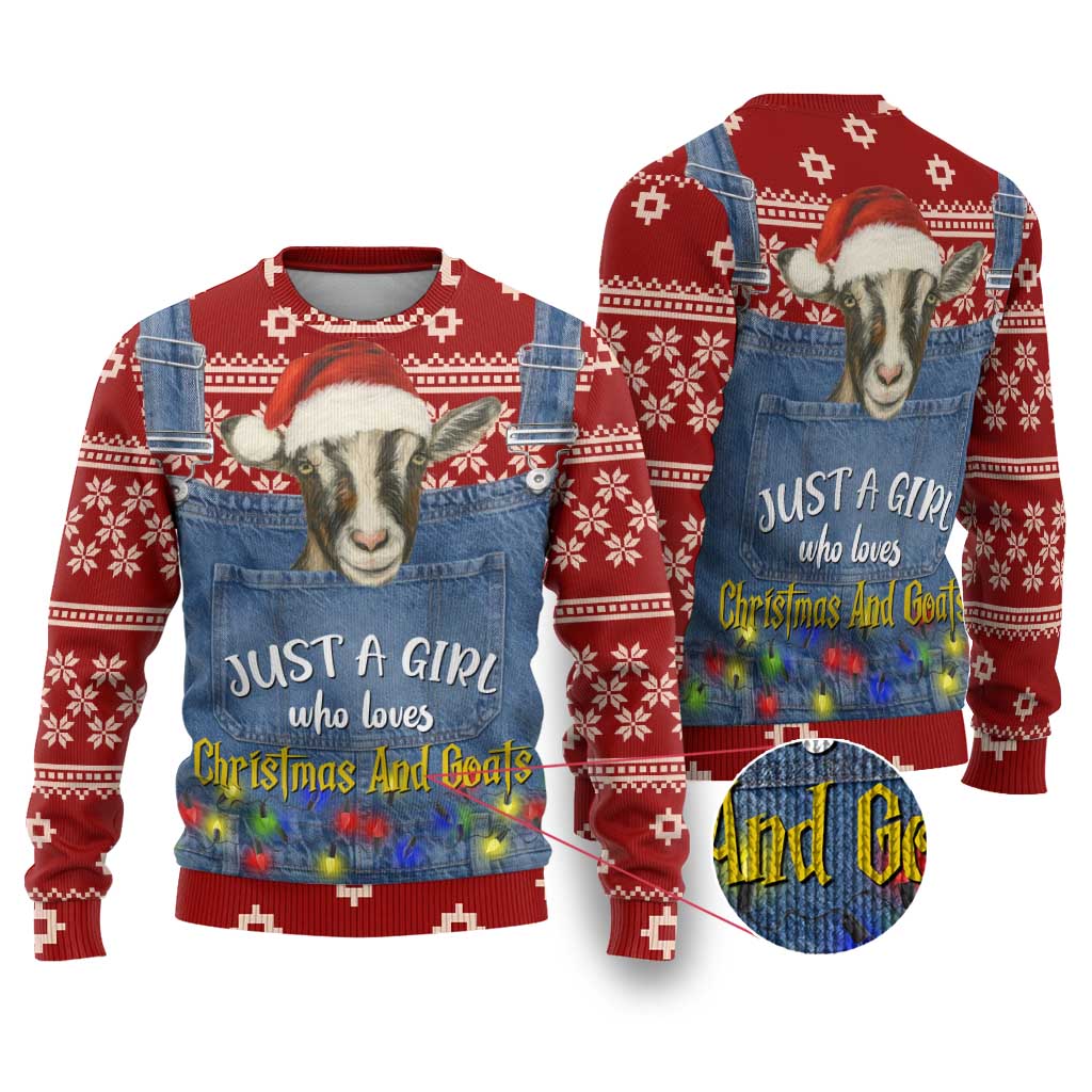 Just A Girl Who Loves Christmas And Goats Ugly Christma Ugly Christmas Sweater Funny Xmas Holiday Patterns - Wonder Print Shop