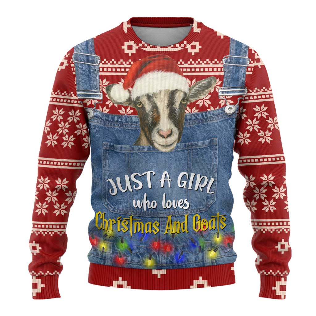 Just A Girl Who Loves Christmas And Goats Ugly Christma Ugly Christmas Sweater Funny Xmas Holiday Patterns - Wonder Print Shop