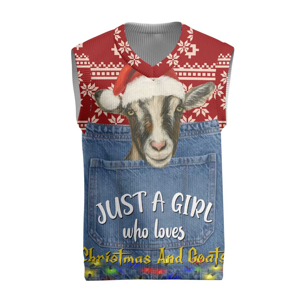 Just A Girl Who Loves Christmas And Goats Ugly Christma Christmas Knitted V-Neck Vest Funny Xmas Holiday Patterns - Wonder Print Shop
