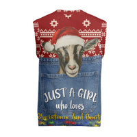 Just A Girl Who Loves Christmas And Goats Ugly Christma Christmas Knitted V-Neck Vest Funny Xmas Holiday Patterns - Wonder Print Shop