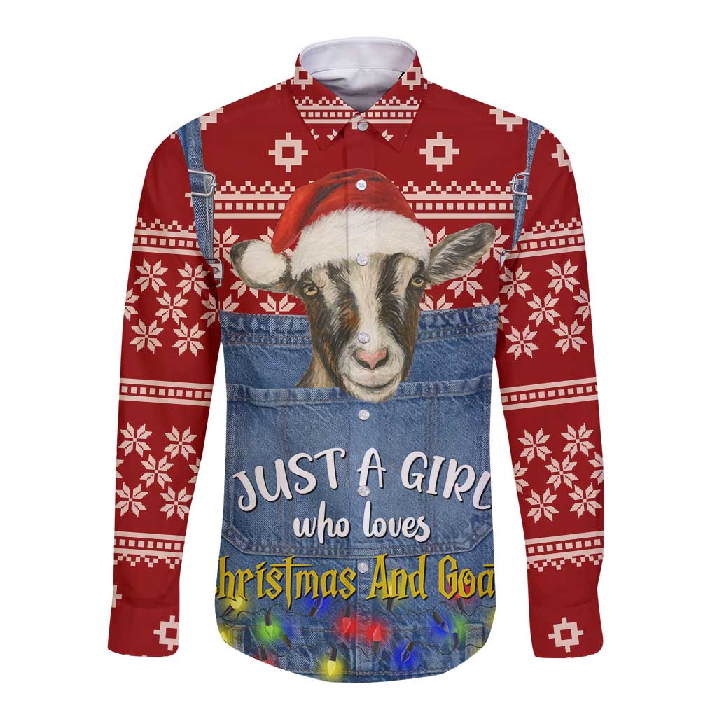 Just A Girl Who Loves Christmas And Goats Ugly Christma Long Sleeve Button Shirt Funny Xmas Holiday Patterns - Wonder Print Shop