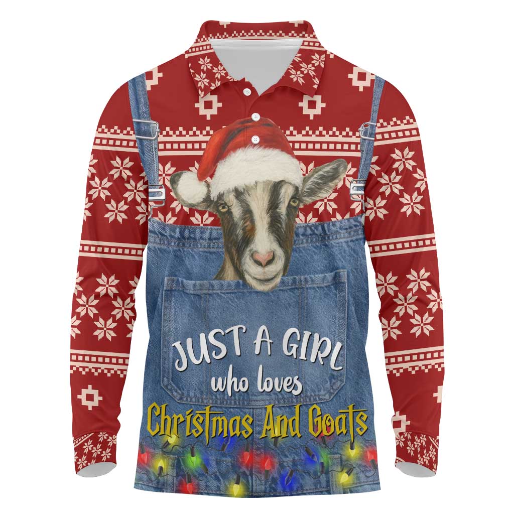 Just A Girl Who Loves Christmas And Goats Ugly Christma Long Sleeve Polo Shirt Funny Xmas Holiday Patterns - Wonder Print Shop