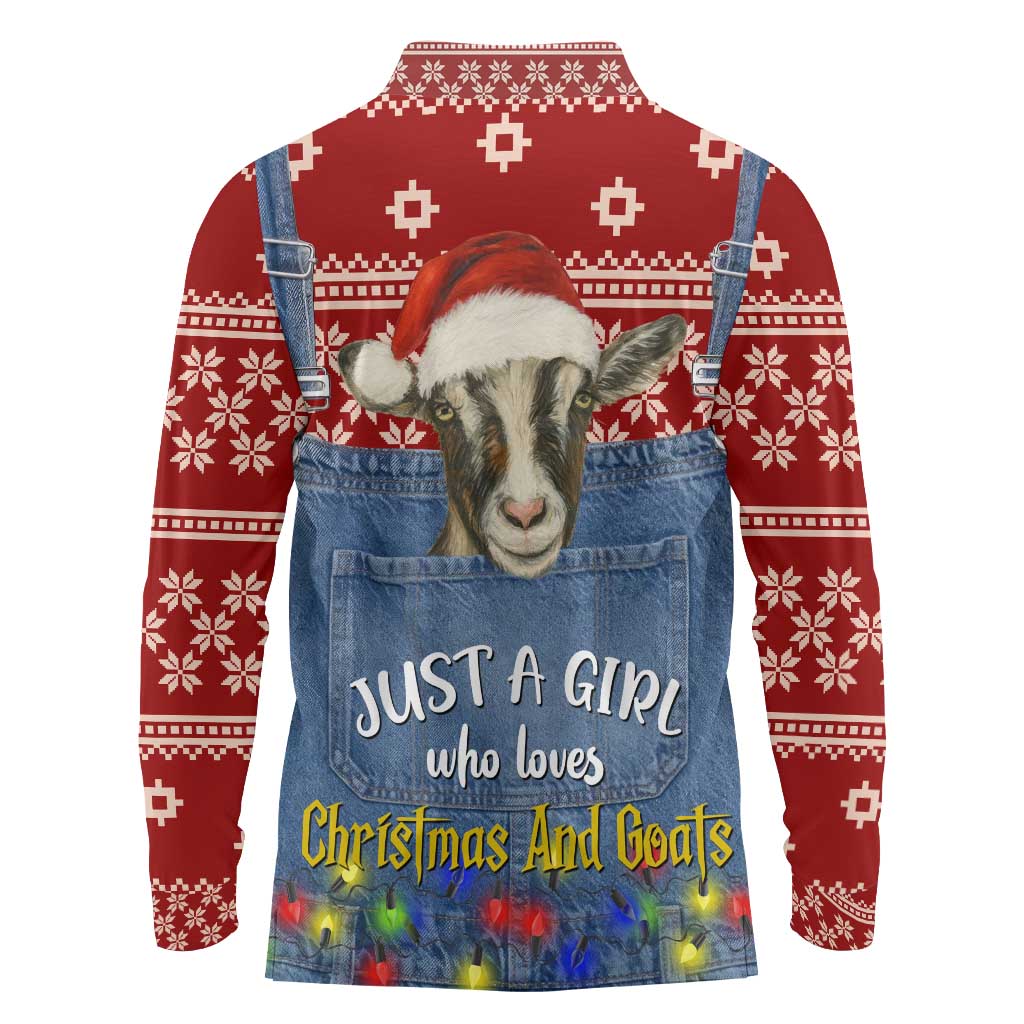 Just A Girl Who Loves Christmas And Goats Ugly Christma Long Sleeve Polo Shirt Funny Xmas Holiday Patterns - Wonder Print Shop