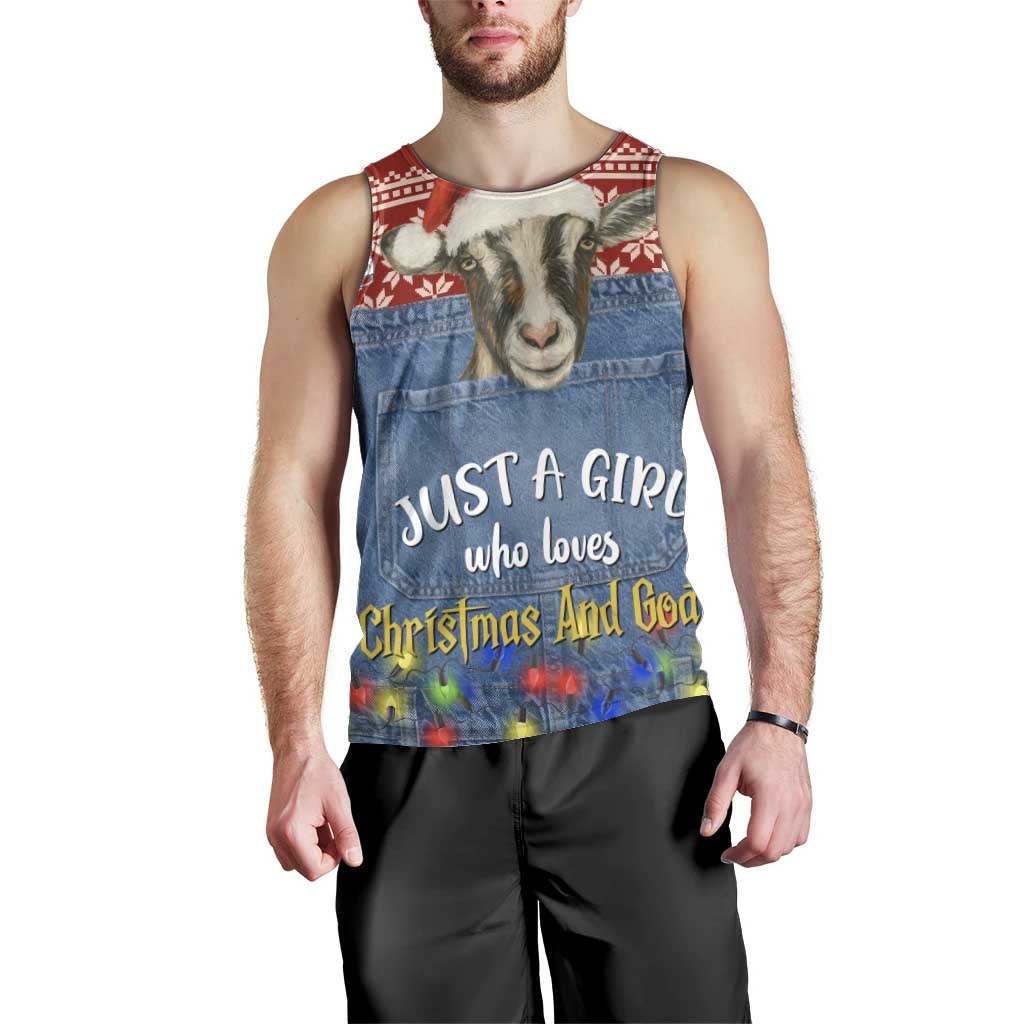 Just A Girl Who Loves Christmas And Goats Ugly Christma Men Tank Top Funny Xmas Holiday Patterns - Wonder Print Shop