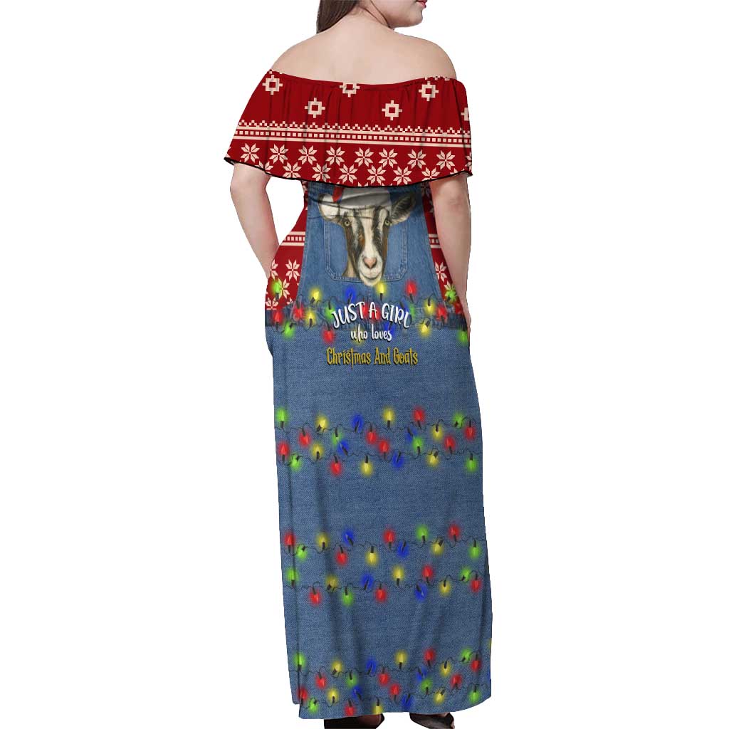 Just A Girl Who Loves Christmas And Goats Ugly Christma Off Shoulder Maxi Dress Funny Xmas Holiday Patterns - Wonder Print Shop
