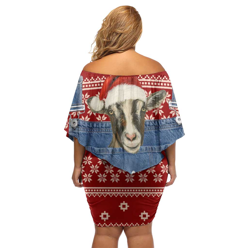 Just A Girl Who Loves Christmas And Goats Ugly Christma Off Shoulder Short Dress Funny Xmas Holiday Patterns - Wonder Print Shop