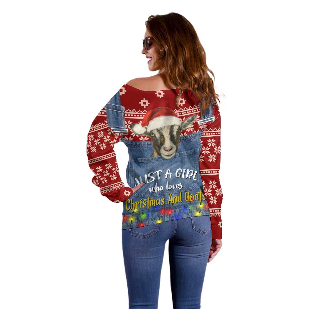 Just A Girl Who Loves Christmas And Goats Ugly Christma Off Shoulder Sweater Funny Xmas Holiday Patterns - Wonder Print Shop