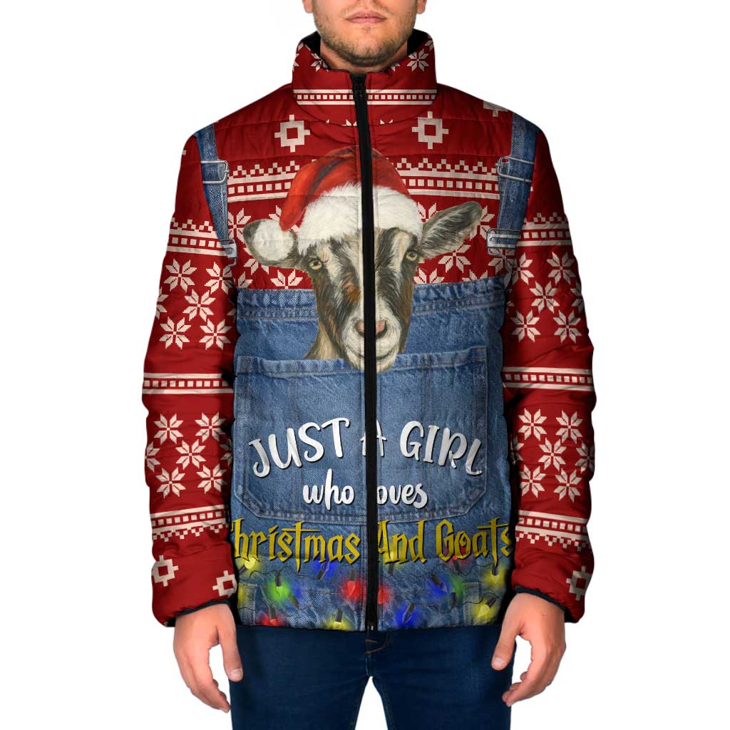 Just A Girl Who Loves Christmas And Goats Ugly Christma Padded Jacket Funny Xmas Holiday Patterns - Wonder Print Shop