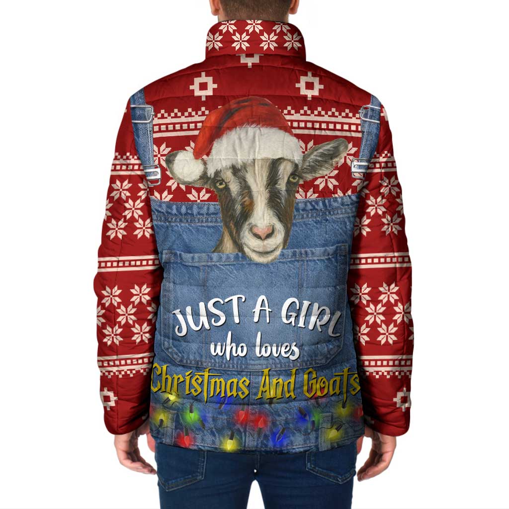 Just A Girl Who Loves Christmas And Goats Ugly Christma Padded Jacket Funny Xmas Holiday Patterns - Wonder Print Shop