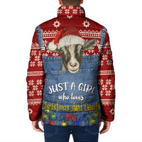 Just A Girl Who Loves Christmas And Goats Ugly Christma Padded Jacket Funny Xmas Holiday Patterns - Wonder Print Shop