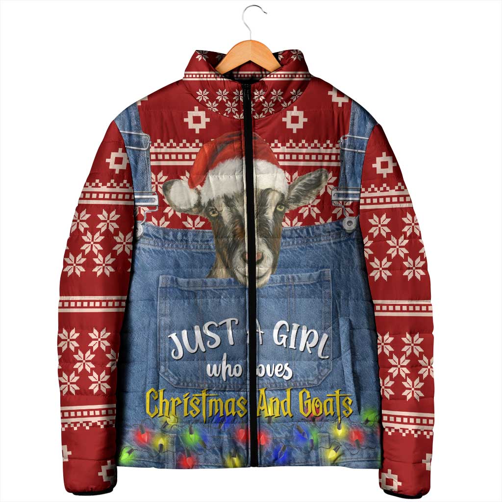 Just A Girl Who Loves Christmas And Goats Ugly Christma Padded Jacket Funny Xmas Holiday Patterns - Wonder Print Shop