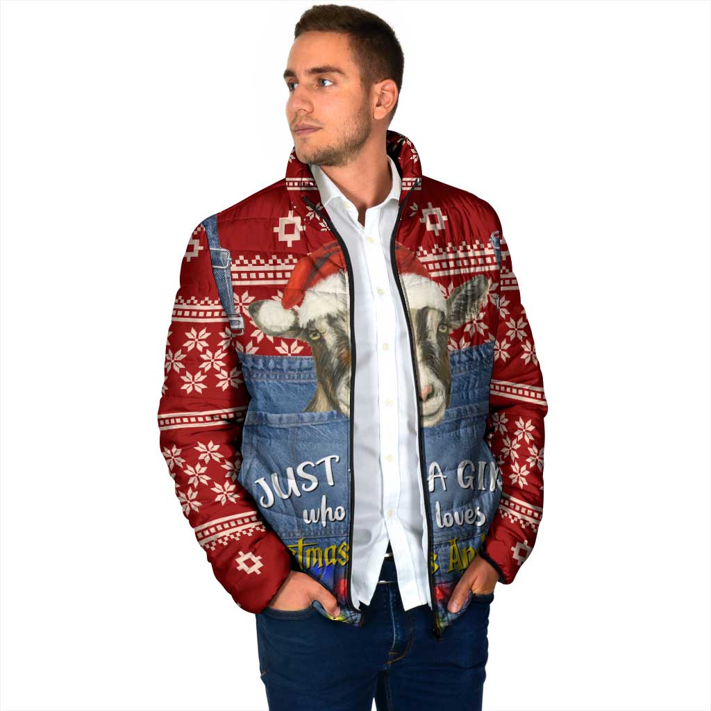 Just A Girl Who Loves Christmas And Goats Ugly Christma Padded Jacket Funny Xmas Holiday Patterns - Wonder Print Shop