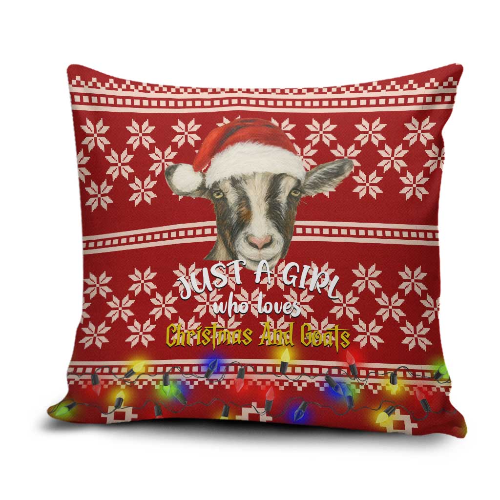 Just A Girl Who Loves Christmas And Goats Ugly Christma Pillow Cover Funny Xmas Holiday Patterns - Wonder Print Shop