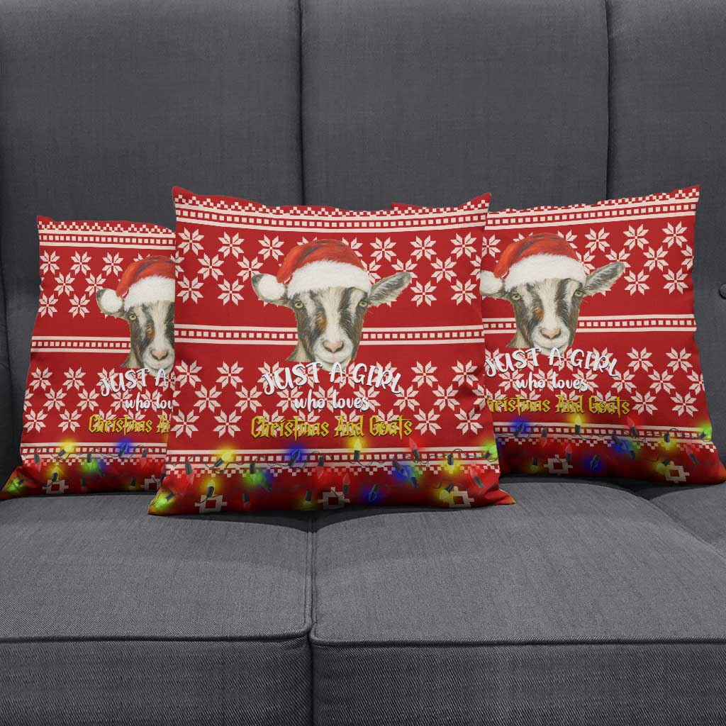 Just A Girl Who Loves Christmas And Goats Ugly Christma Pillow Cover Funny Xmas Holiday Patterns - Wonder Print Shop