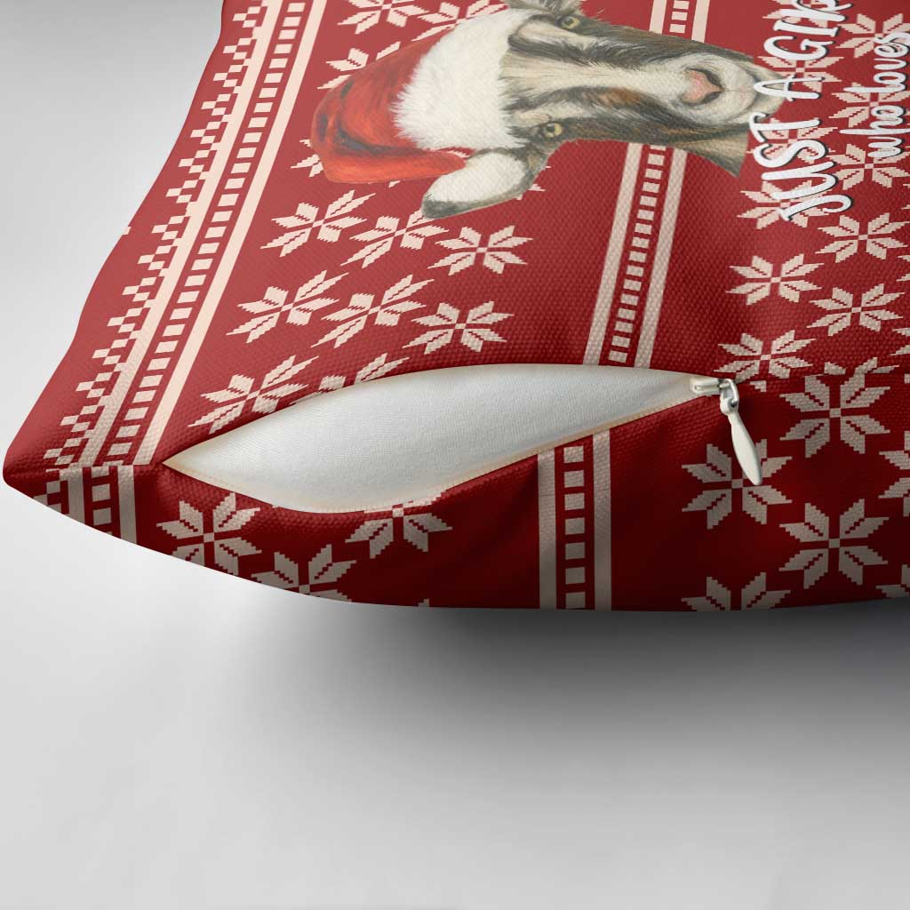 Just A Girl Who Loves Christmas And Goats Ugly Christma Pillow Cover Funny Xmas Holiday Patterns - Wonder Print Shop