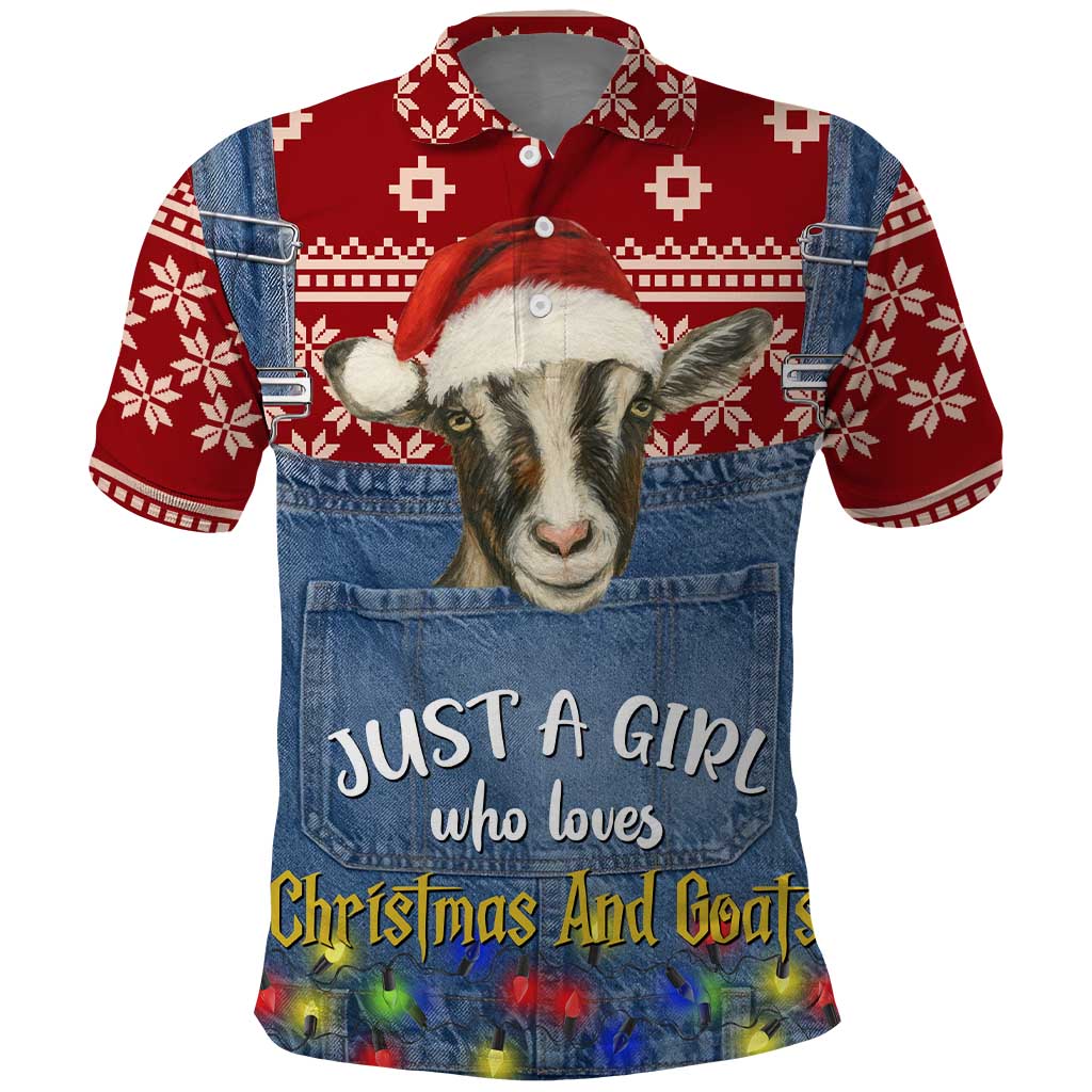 Just A Girl Who Loves Christmas And Goats Ugly Christma Polo Shirt Funny Xmas Holiday Patterns - Wonder Print Shop