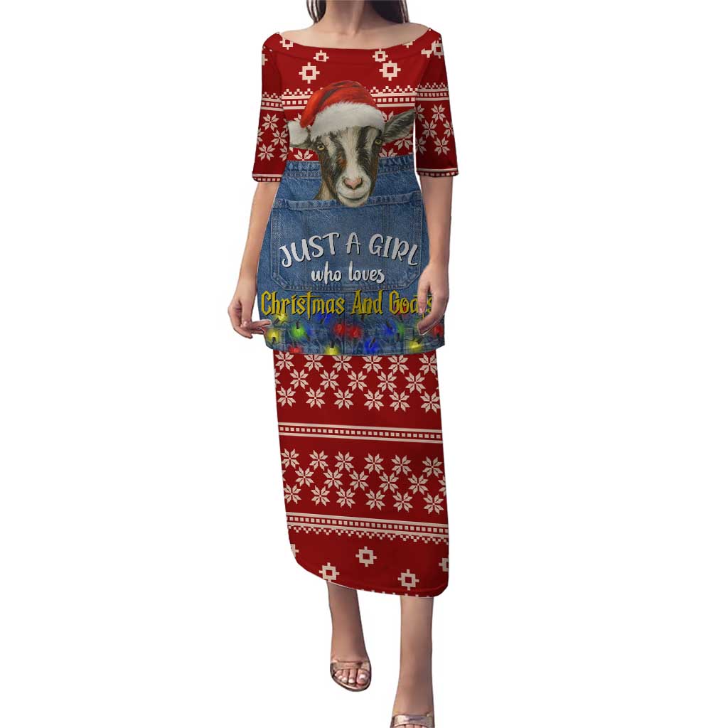 Just A Girl Who Loves Christmas And Goats Ugly Christma Puletasi Funny Xmas Holiday Patterns - Wonder Print Shop