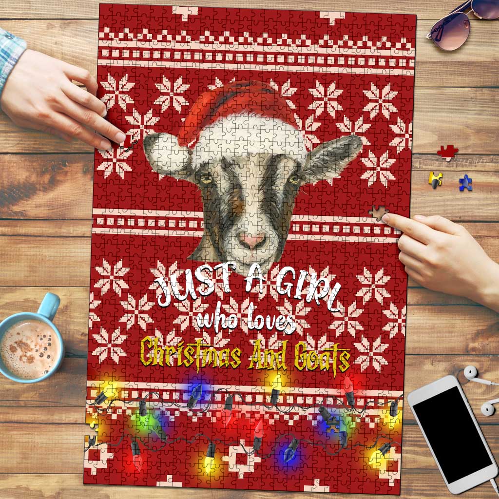 Just A Girl Who Loves Christmas And Goats Ugly Christma Puzzle Funny Xmas Holiday Patterns - Wonder Print Shop