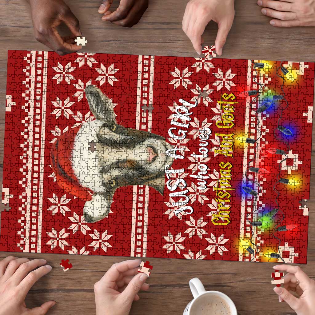 Just A Girl Who Loves Christmas And Goats Ugly Christma Puzzle Funny Xmas Holiday Patterns - Wonder Print Shop