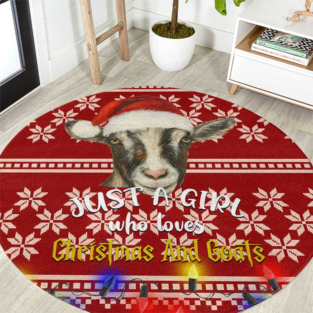 Just A Girl Who Loves Christmas And Goats Ugly Christma Round Carpet Funny Xmas Holiday Patterns - Wonder Print Shop