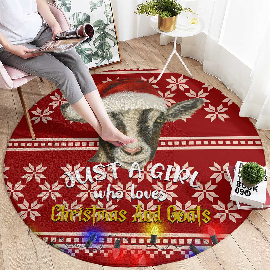 Just A Girl Who Loves Christmas And Goats Ugly Christma Round Carpet Funny Xmas Holiday Patterns - Wonder Print Shop