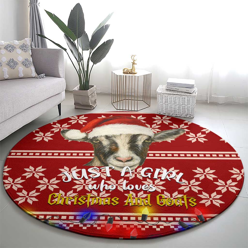 Just A Girl Who Loves Christmas And Goats Ugly Christma Round Carpet Funny Xmas Holiday Patterns - Wonder Print Shop