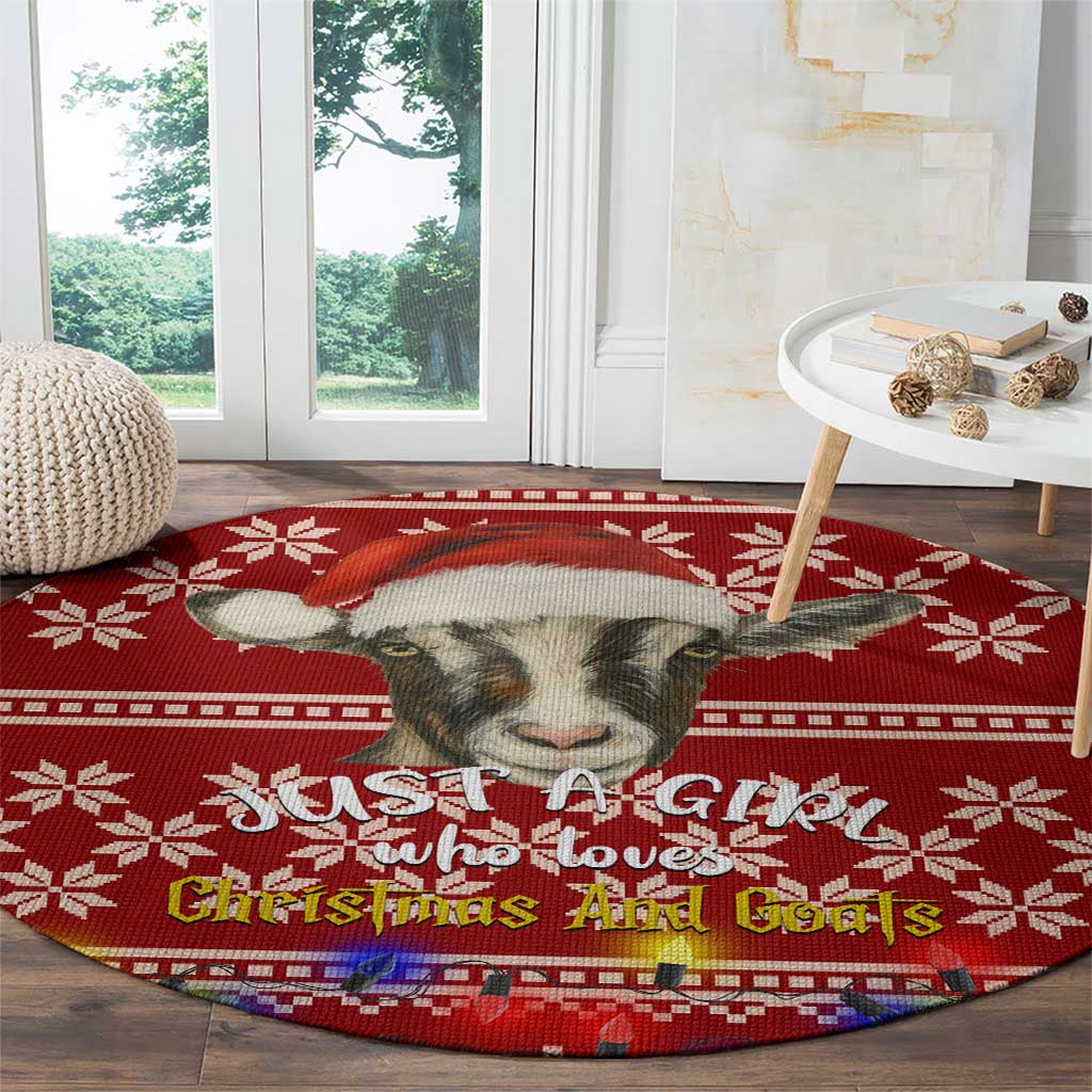 Just A Girl Who Loves Christmas And Goats Ugly Christma Round Carpet Funny Xmas Holiday Patterns - Wonder Print Shop