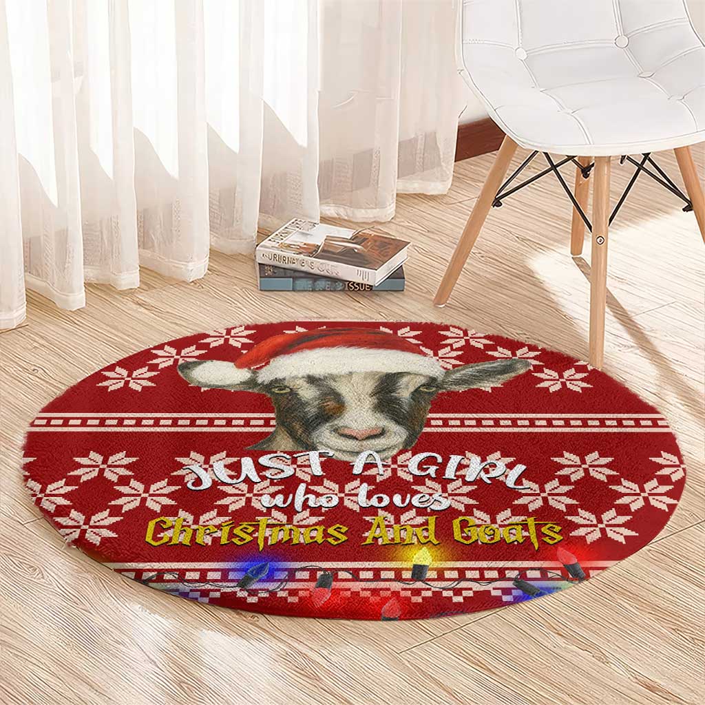 Just A Girl Who Loves Christmas And Goats Ugly Christma Round Carpet Funny Xmas Holiday Patterns - Wonder Print Shop
