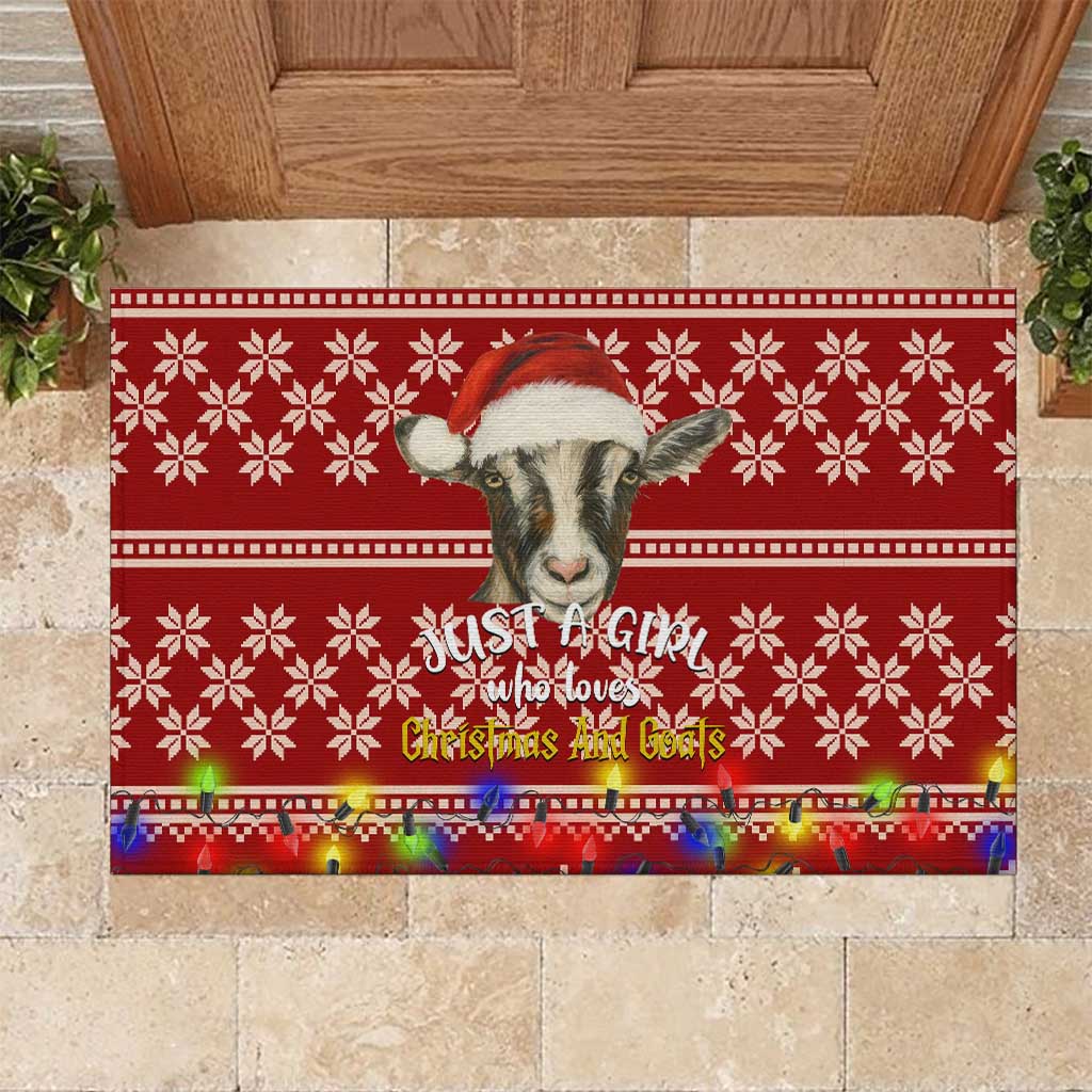 Just A Girl Who Loves Christmas And Goats Ugly Christma Rubber Doormat Funny Xmas Holiday Patterns - Wonder Print Shop