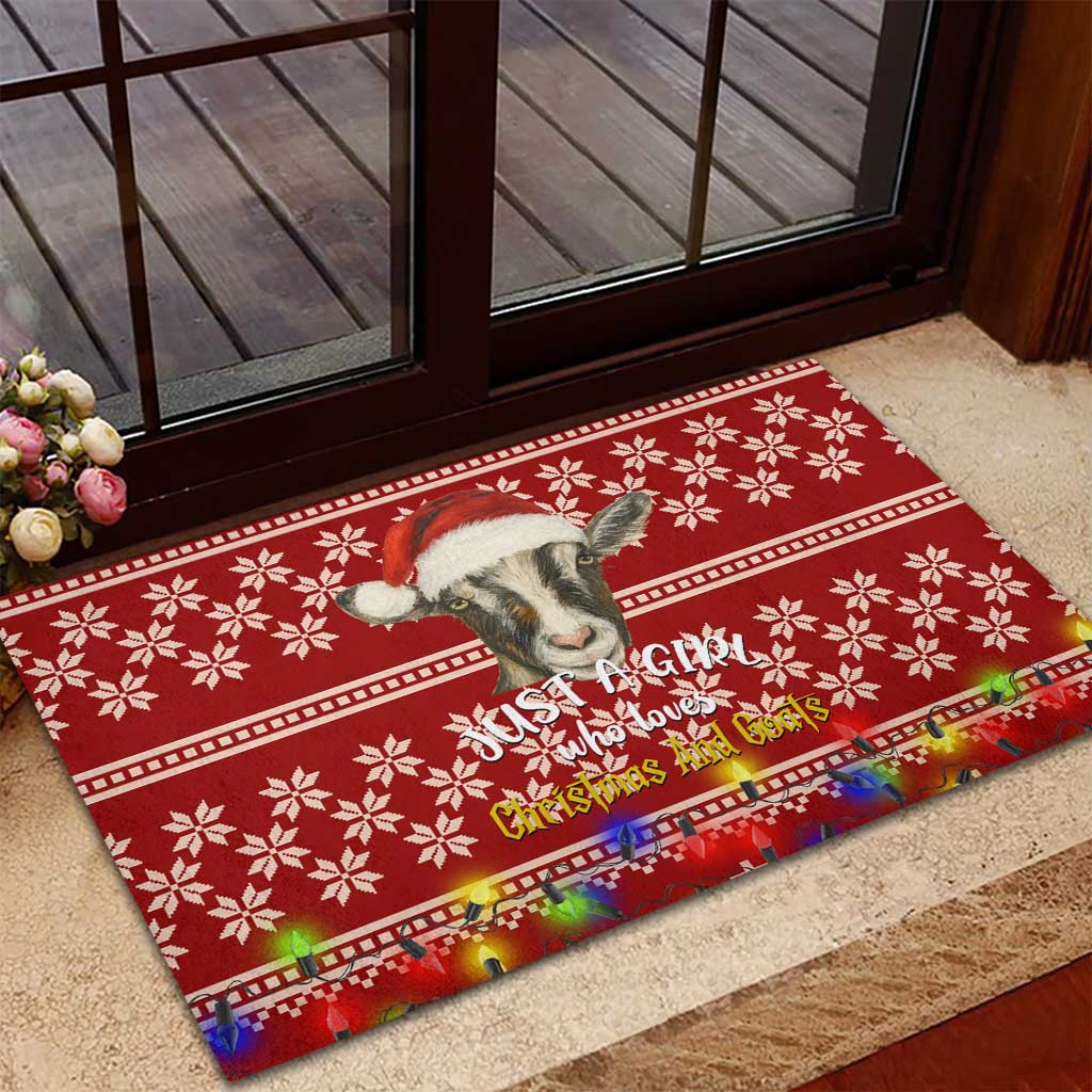 Just A Girl Who Loves Christmas And Goats Ugly Christma Rubber Doormat Funny Xmas Holiday Patterns - Wonder Print Shop