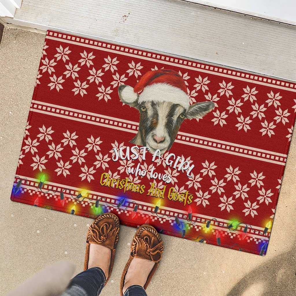 Just A Girl Who Loves Christmas And Goats Ugly Christma Rubber Doormat Funny Xmas Holiday Patterns - Wonder Print Shop