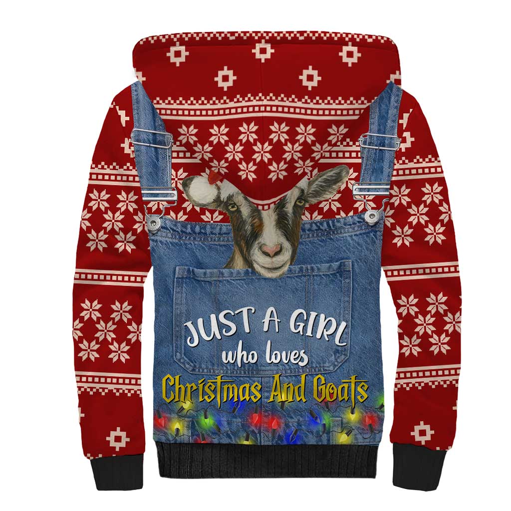 Just A Girl Who Loves Christmas And Goats Ugly Christma Sherpa Hoodie Funny Xmas Holiday Patterns - Wonder Print Shop
