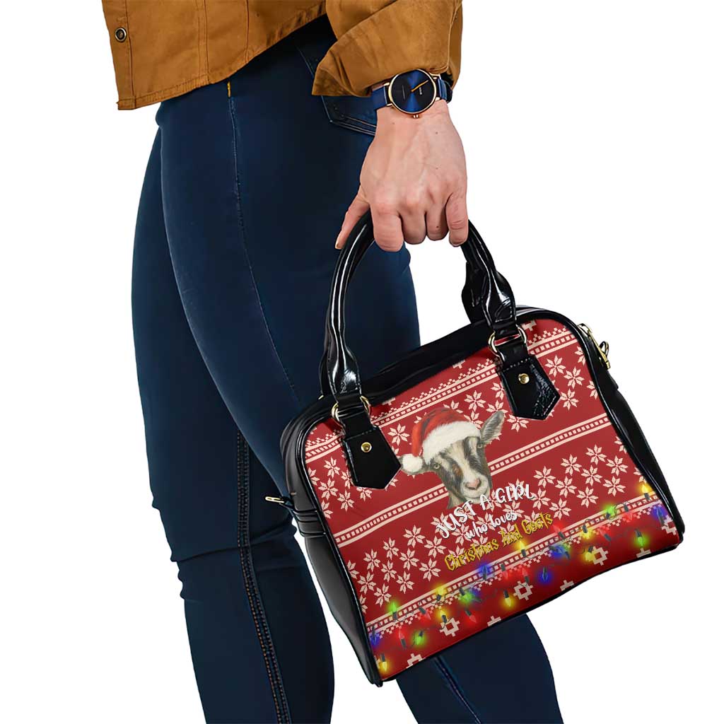 Just A Girl Who Loves Christmas And Goats Ugly Christma Shoulder Handbag Funny Xmas Holiday Patterns - Wonder Print Shop