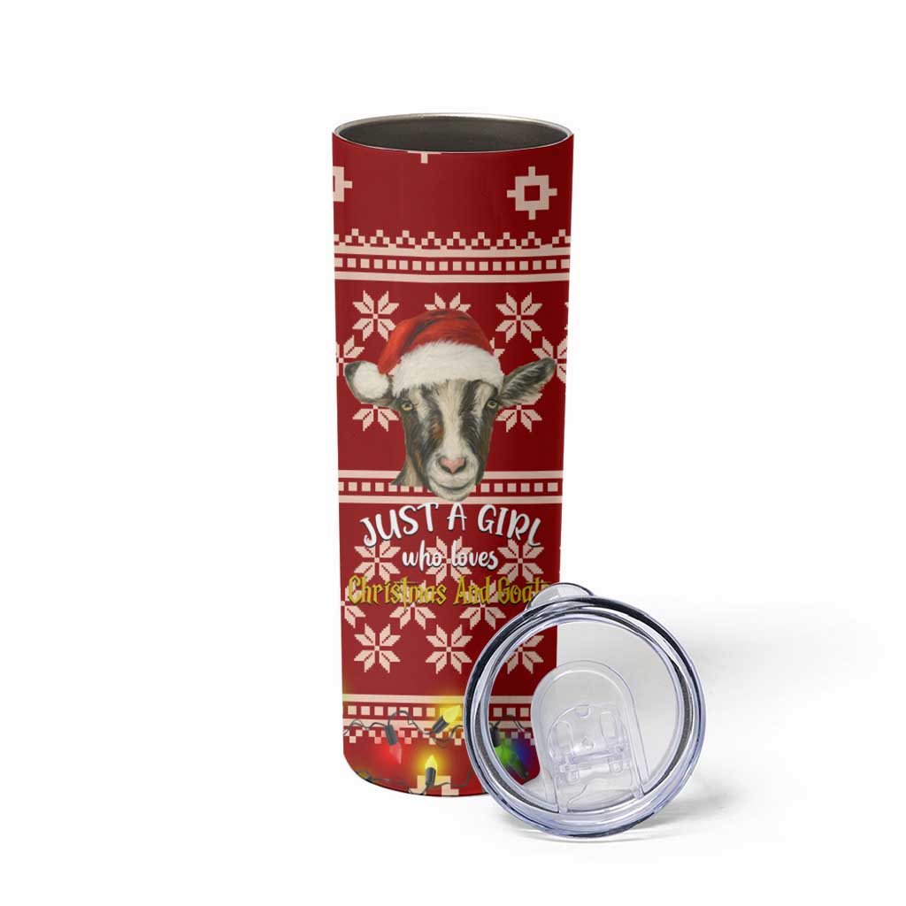 Just A Girl Who Loves Christmas And Goats Ugly Christma Skinny Tumbler Funny Xmas Holiday Patterns - Wonder Print Shop