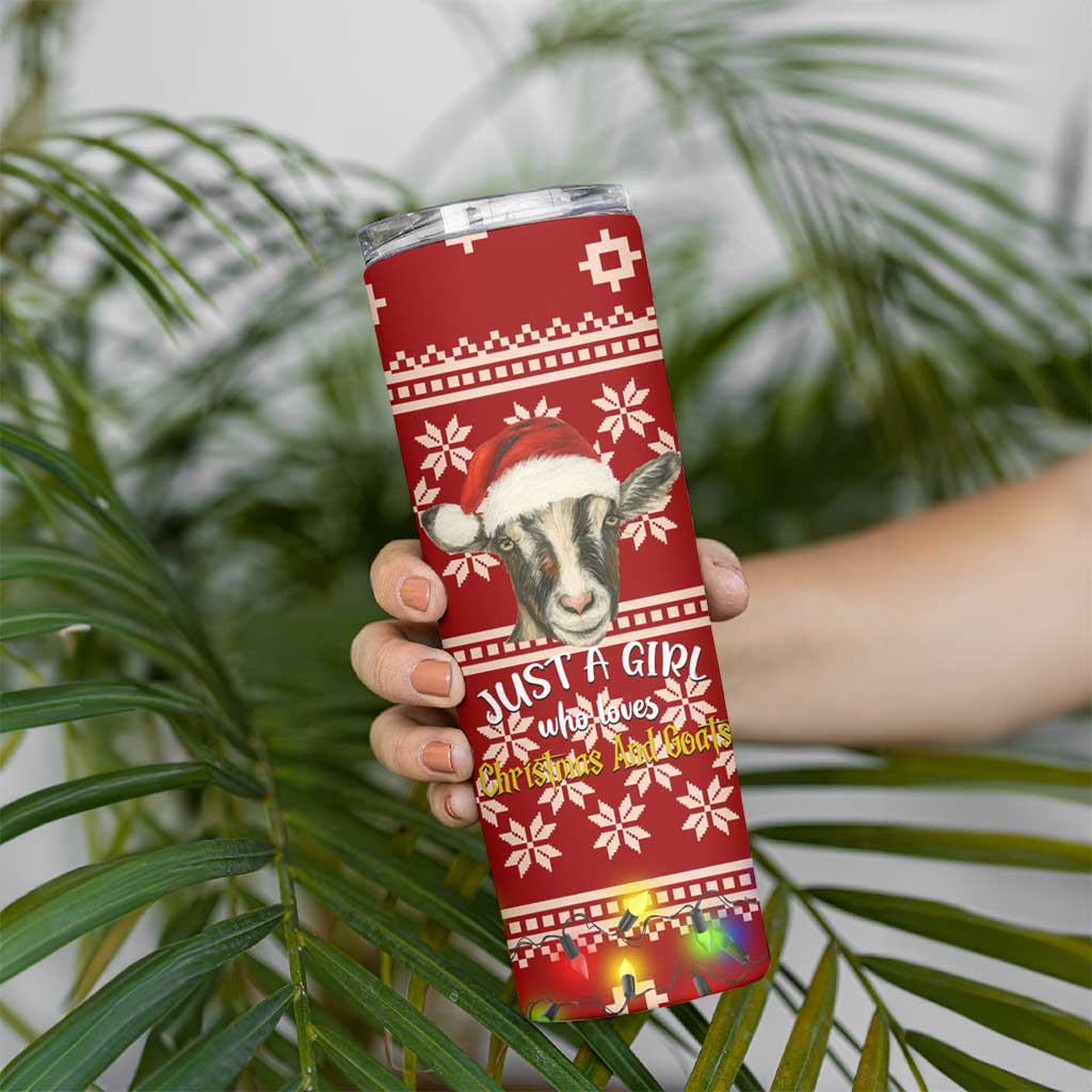 Just A Girl Who Loves Christmas And Goats Ugly Christma Skinny Tumbler Funny Xmas Holiday Patterns - Wonder Print Shop