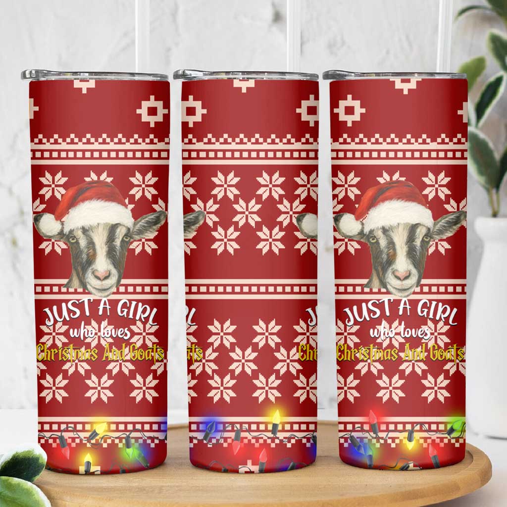Just A Girl Who Loves Christmas And Goats Ugly Christma Skinny Tumbler Funny Xmas Holiday Patterns - Wonder Print Shop