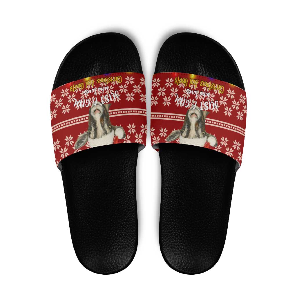 Just A Girl Who Loves Christmas And Goats Ugly Christma Slide Sandals Funny Xmas Holiday Patterns - Wonder Print Shop